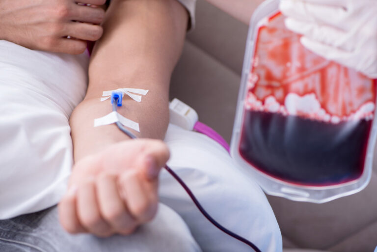 A patient donates blood